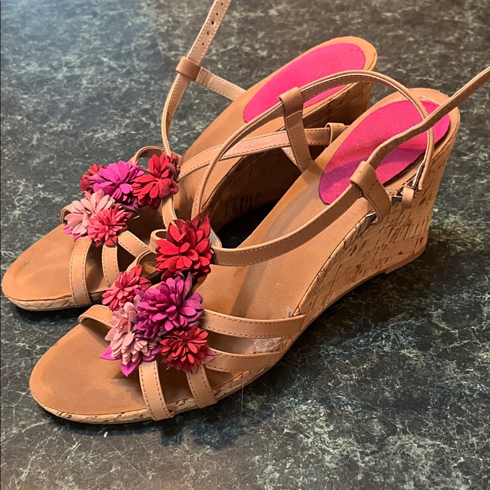 Floral Tan Wedge Sandals